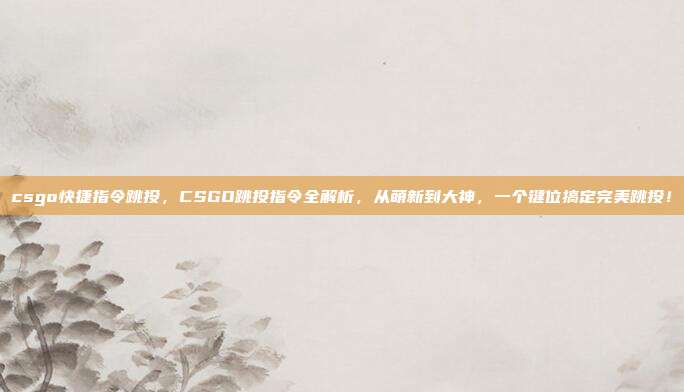 csgo快捷指令跳投，CSGO跳投指令全解析，从萌新到大神，一个键位搞定完美跳投！