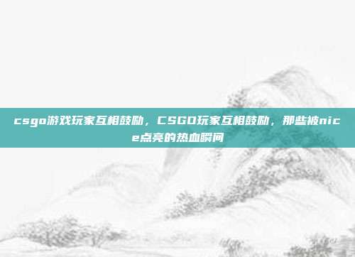 csgo游戏玩家互相鼓励,CSGO玩家互相鼓励,那些被nice点亮的热血瞬间