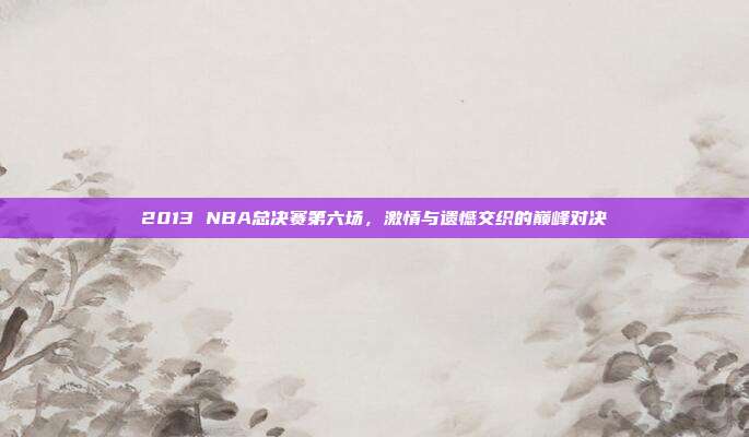 2013 NBA总决赛第六场，激情与遗憾交织的巅峰对决