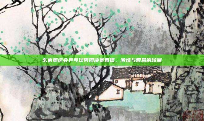 东京奥运会乒乓球男团决赛直播，激情与智慧的较量